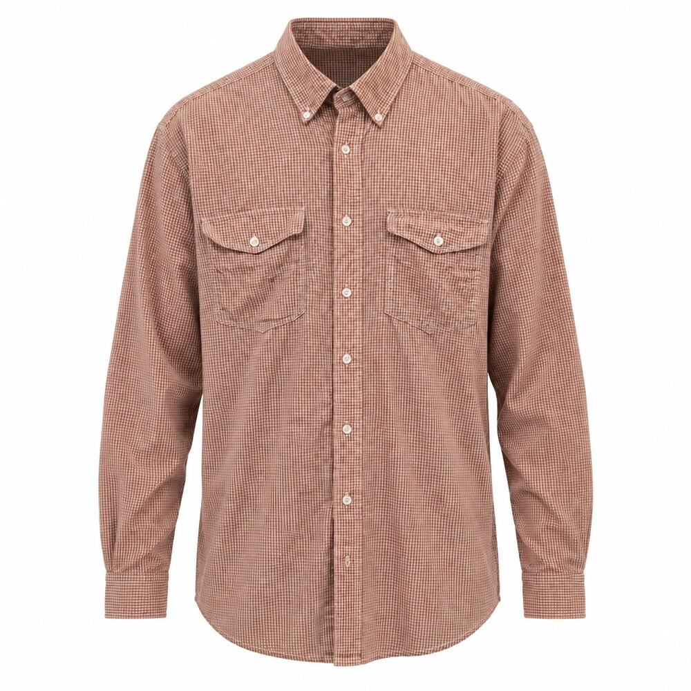 Roper Mens M Medium Orange Gingham Plaid Western Button Down Shirt Cotton LS